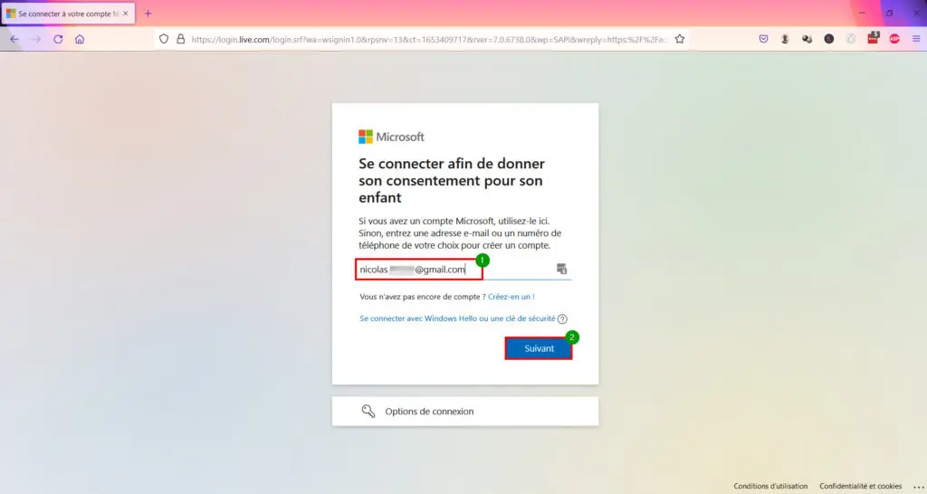 Contrôle Parental Windows 11 - Se connecter au compte Microsoft du parent le vôtre