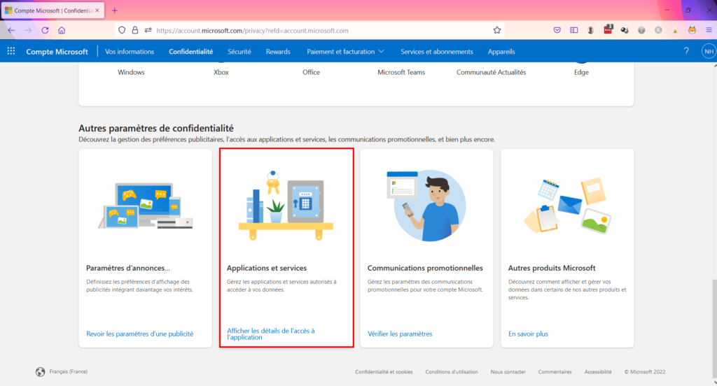 Microsoft confidentialité - Applications et services autorisés Microsoft