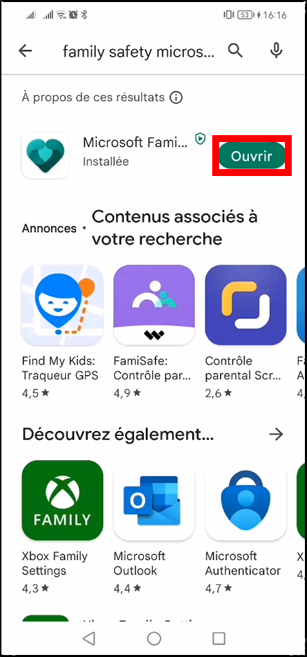 Configurer Family Safety Android - ouvrir l'application