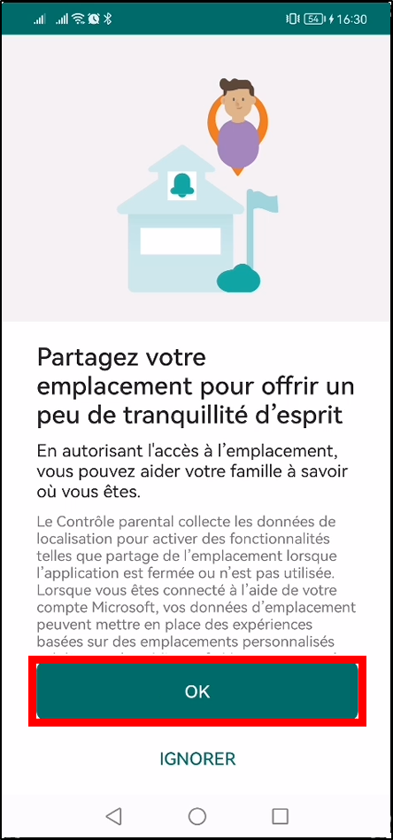 Configurer Family Safety Android - partager emplacement OK