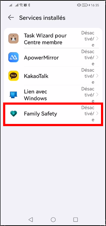Configurer Family Safety Android - Entrer dans Family Safety dans paramètres et accessibilités