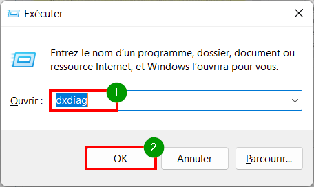 Connaître GPU Windows - Exécuter dxdiag OK