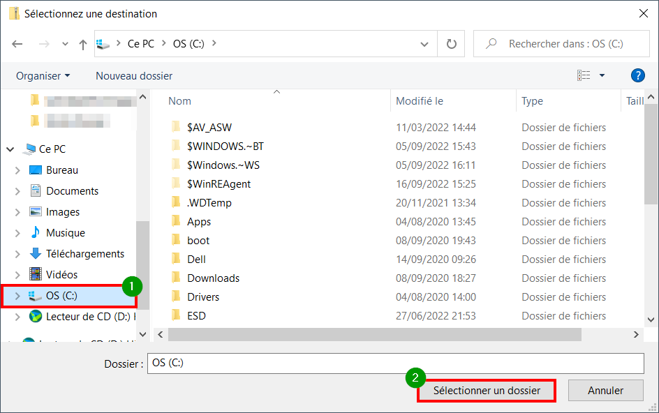 Snappy Driver Installer Origin - Choisir emplacement et sélectionner dossier