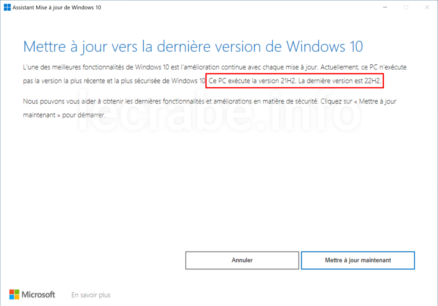 Télécharger et installer Windows 10 22H2 Le Crabe Info