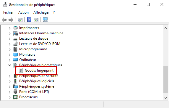 Windows empreinte panne - Goodix fingerprint