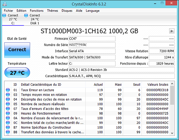 Présentation d'un disque dur sur CrystalDiskInfo