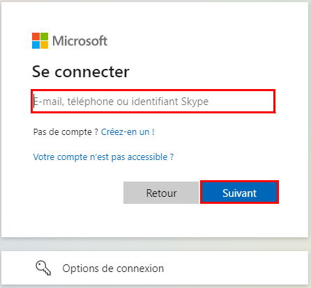 Saisir l'e-mail pour se connecter à votre compte Microsoft pour en modifier le mot de passe