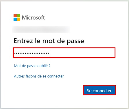Saisir le mot de passe pour se connecter à votre compte Microsoft pour en modifier le mot de passe