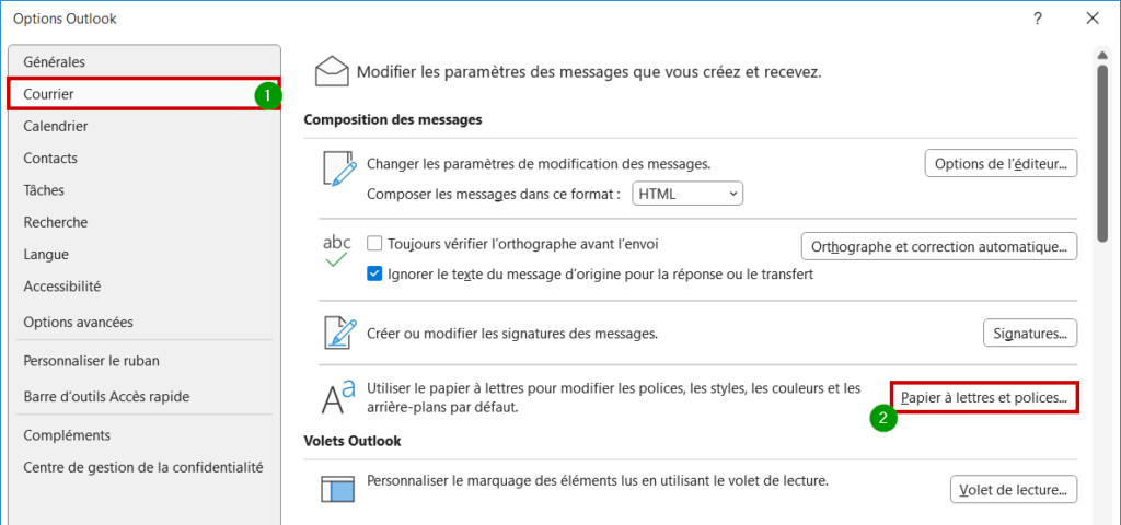 Outlook changer police Courrier Polices