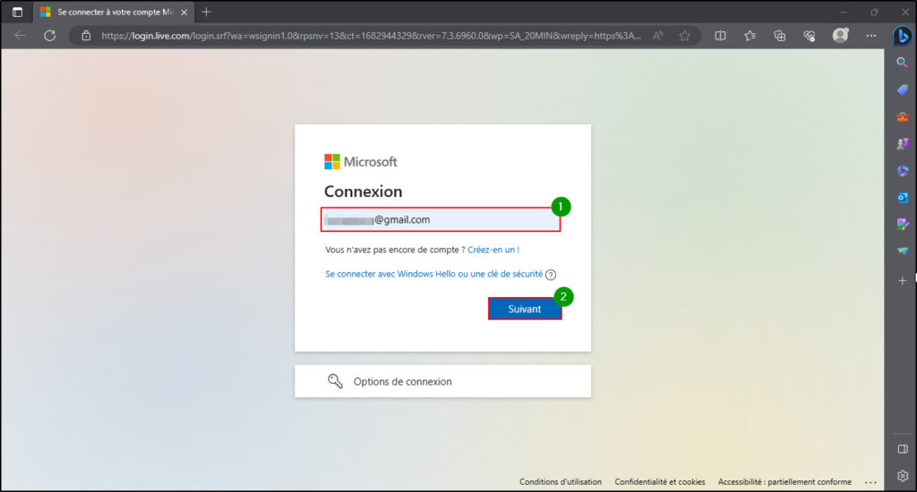 Supprimer compte Microsoft - Entrer son adresse mail pour se connecter à son compte microsoft