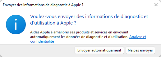 Choisir d'envoyer ou non les informations de diagnostic à Apple en utilisant iCloud pour Windows