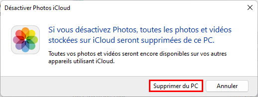 Supprimer les fichiers Photos iCloud téléchargées sur le PC Windows