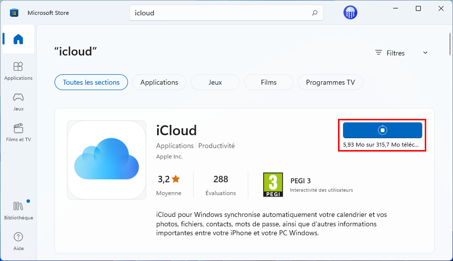 Téléchargement et installation d'iCloud pour Windows