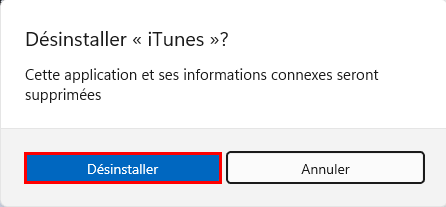 Valider la désinstallation d'iTunes sur Windows