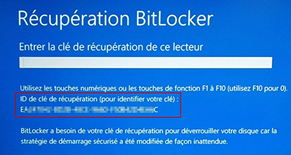 BitLocker bloque mon PC - Noter ID de clé de récupération