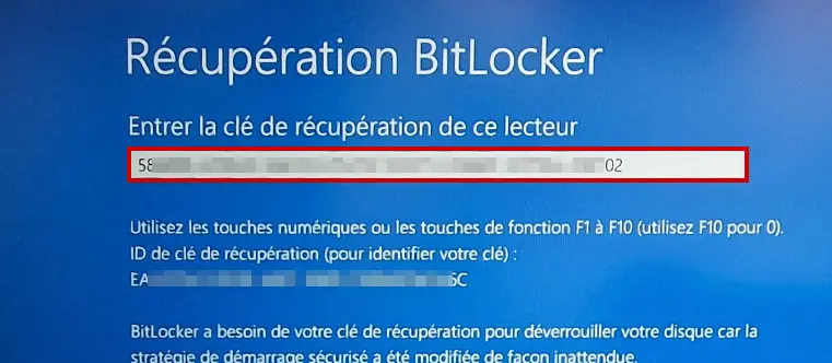 BitLocker bloque mon PC - Entrer la clé de récupération
