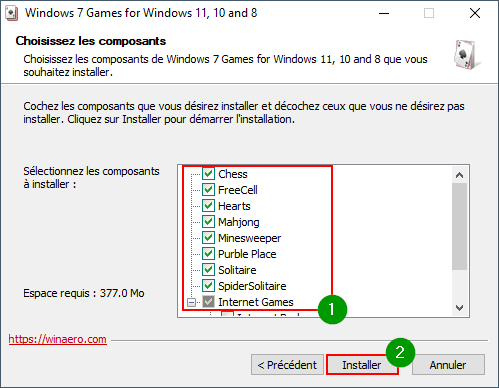 Spider, Solitaire, Freecell Windows 7 - Choisir ses jeux Windows 7 à installer