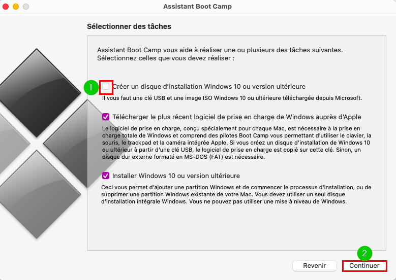 Installer Windows sur Mac d'Apple avec Boot Camp - sélection des tâches