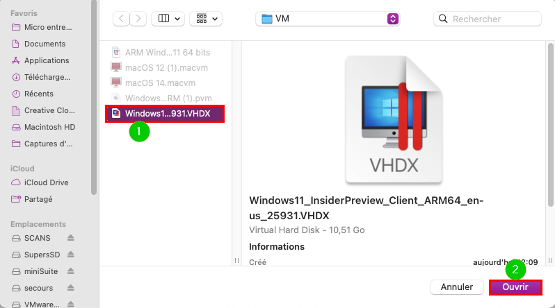 Installer Windows sur Mac d'Apple - création d'une machine virtuelle avec UTM - emplacement fichier iso/vhdx