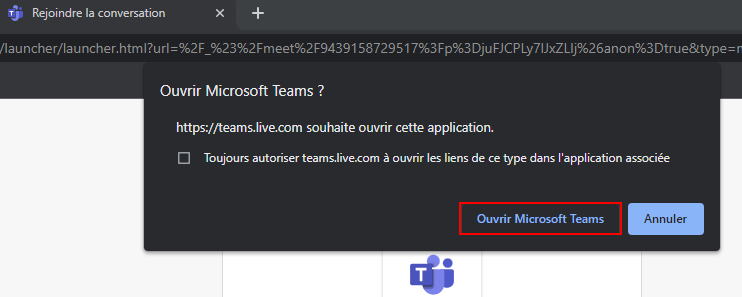 Fond d'écran Teams - Ouvrir l'application Microsoft Teams depuis un mail