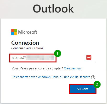 Outlook.com créer signature mail - id de connexion Suivant