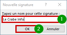 Outlook.com créer signature mail - taper le nom de la signature et OK