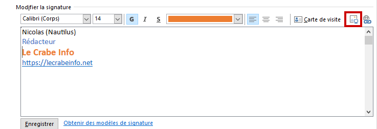 Outlook créer signature mail - insérer une image