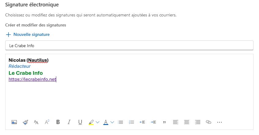 Outlook.com créer signature mail - Rédiger nouvelle signature