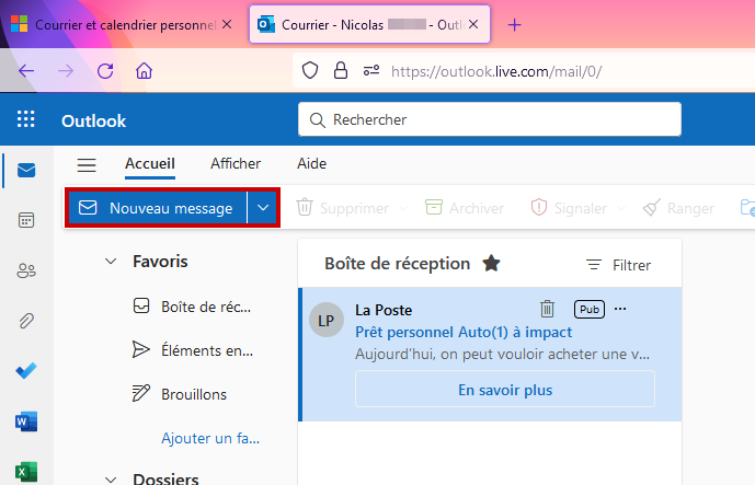 Outlook.com créer signature mail - Nouveau courrier