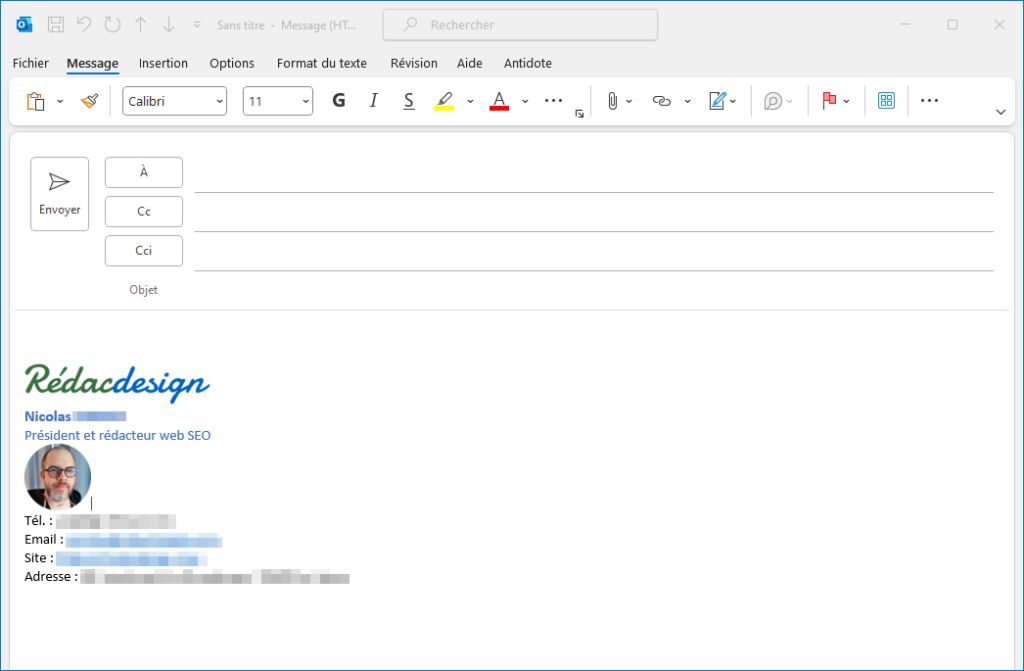 Outlook créer signature mail - signature changée