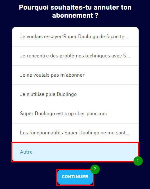 Comment supprimer un compte Duolingo - Raison de l'annulation de son abonnement Super Duolingo