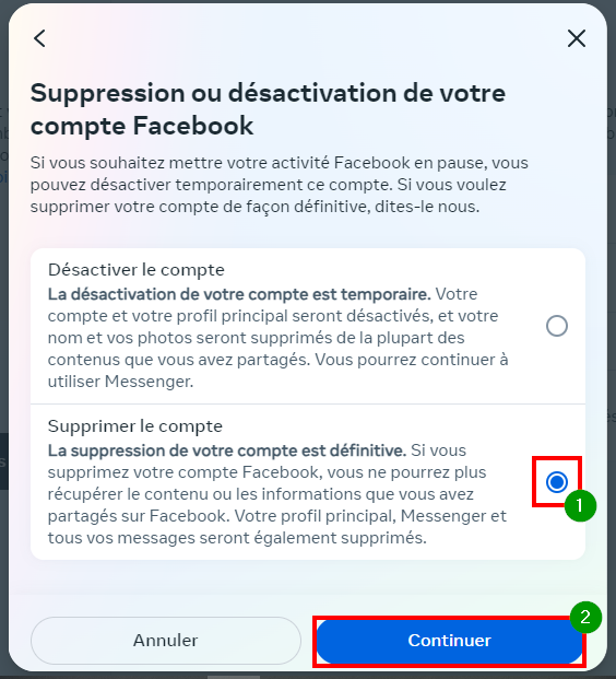 Supprimer Facebook garder Messenger - Supprimer son compte