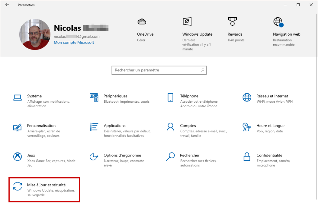 Désactiver BitLocker Windows 10 Ouvrir Paramètres et entrer dans Mise à jour et sécurité