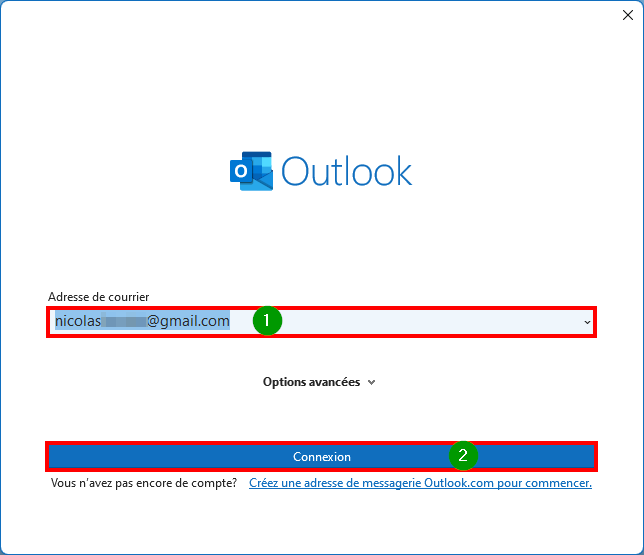 Outlook connecter compte mail - e-mail du compte à connecter