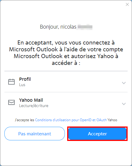 Outlook connecter compte mail - Accepter la connexion
