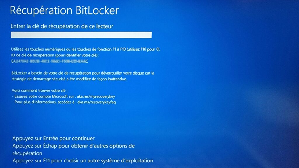 Chiffrement BitLocker ID de clé de récupération