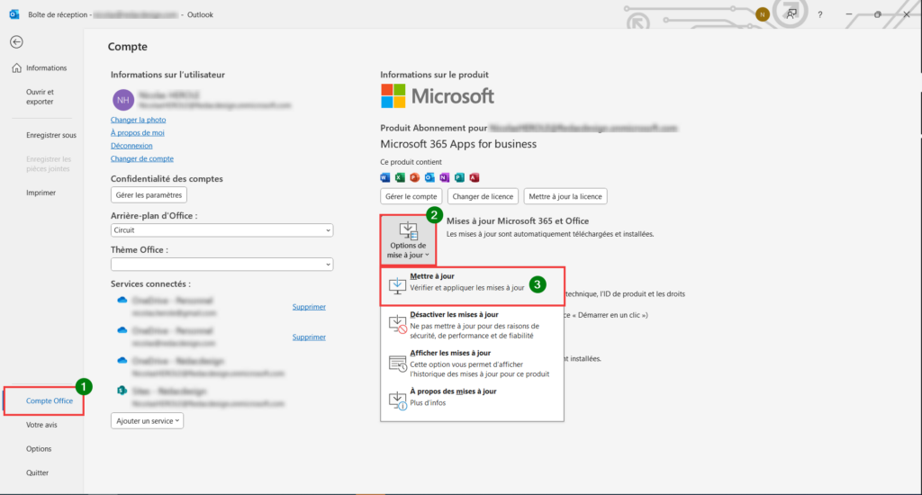 Outlook signature disparue - Mettre à jour Microsoft 365