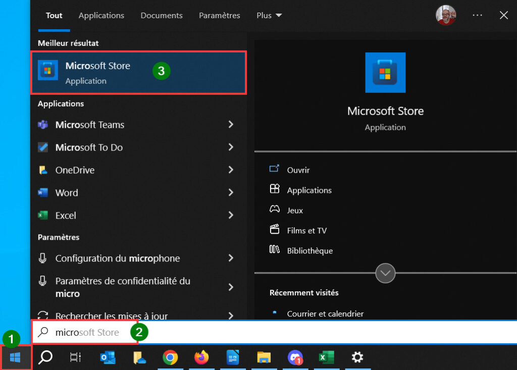 Outlook signature disparue - Menu Démarrer Microsoft Store