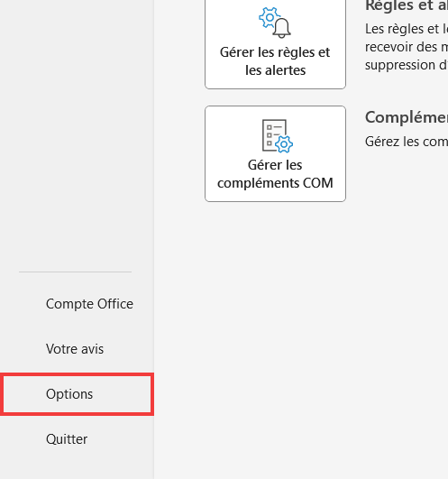 Outlook signature disparue - Options