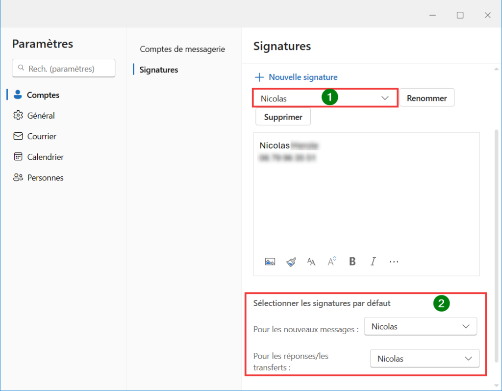 Outlook signature disparue - Vérifier la signature et sélectionner où elle apparaît