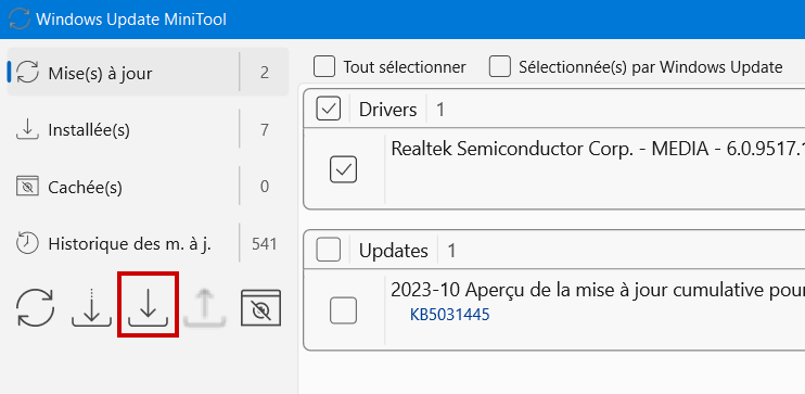 Windows Update MiniTool - Cliquer sur installer mise à jour