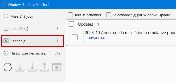 Windows Update MiniTool - Mise(s) à jour cachée(s)