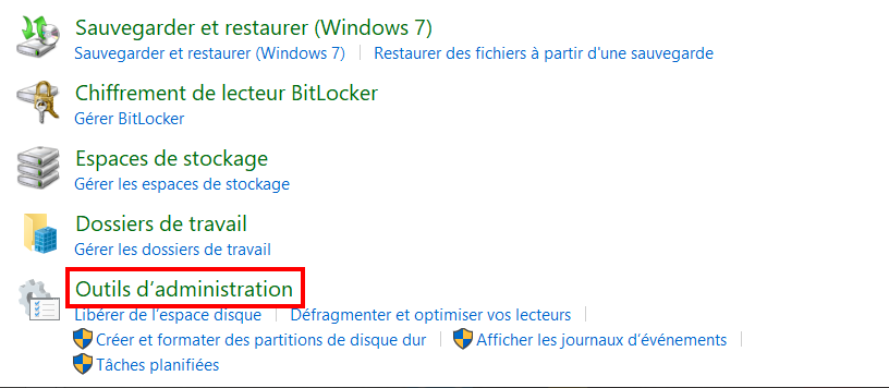 Comment faire la mise à jour sur Windows 10 ? - Accéder aux outils d'administration