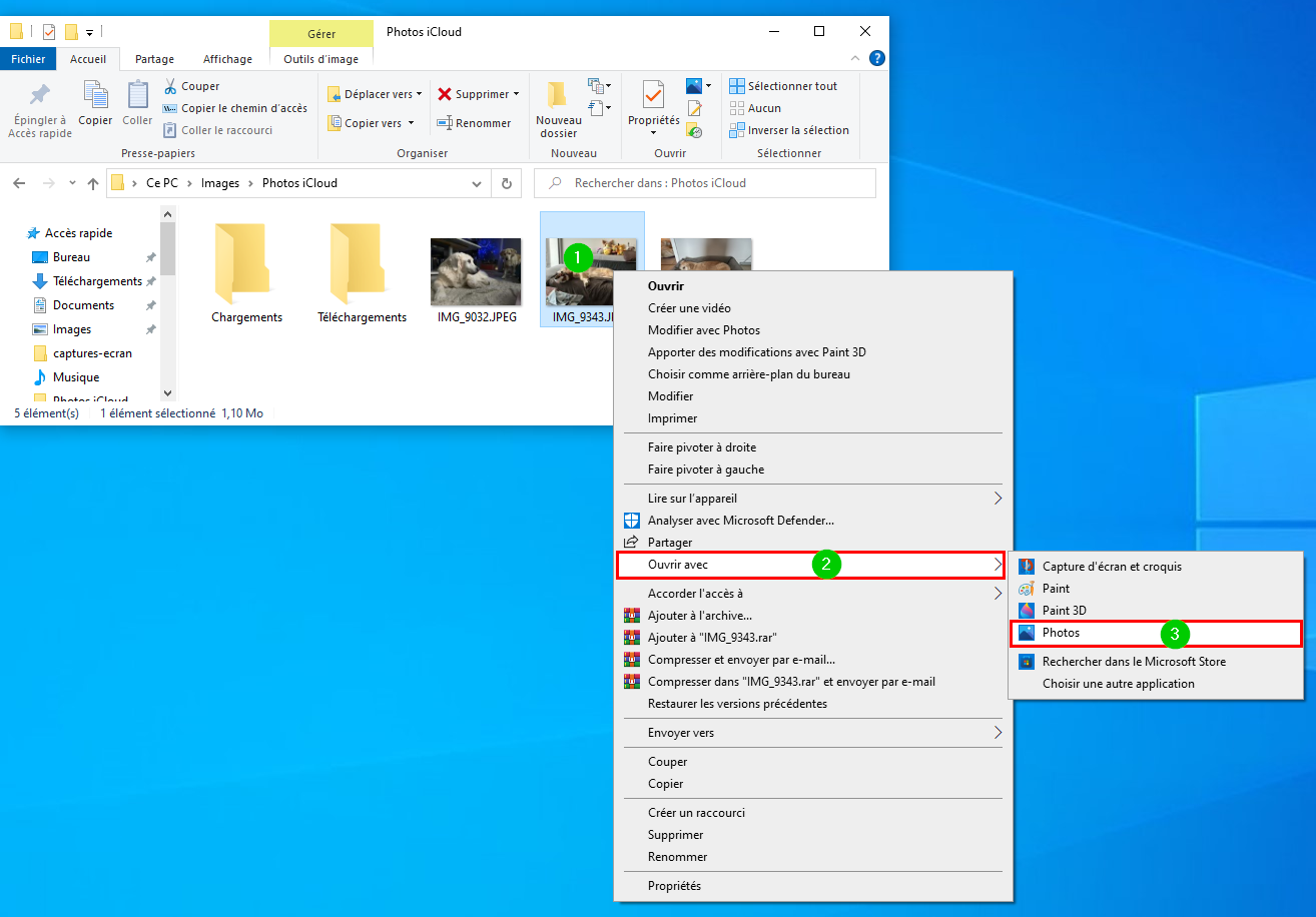 Windows 10 Explorateurs fichiers image ouvrir avec photos