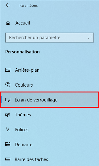 Paramètres personnalisation écran verrouillage windows 10