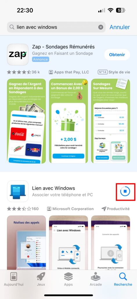 iPhone App Store Lien avec Windows