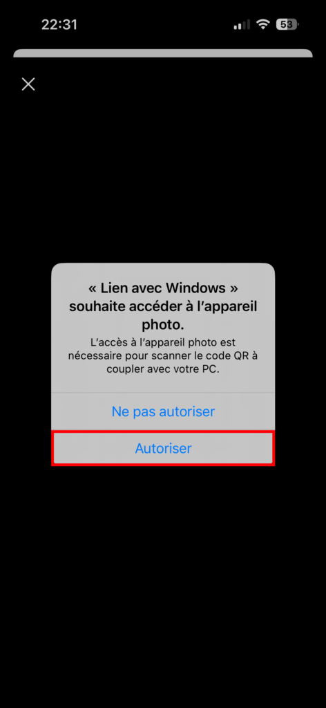 iPhone Autoriser Lien avec Windows appareil photo