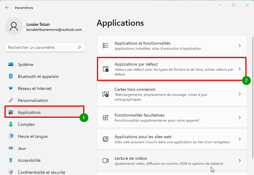 Changer le lecteur PDF sur Windows 11 - Accéder aux paramètres des applications par défaut
