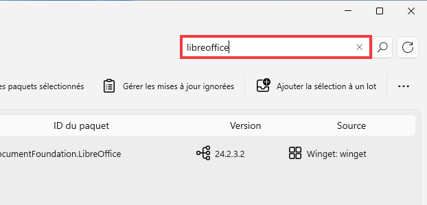 Chercher l'application à désinstaller