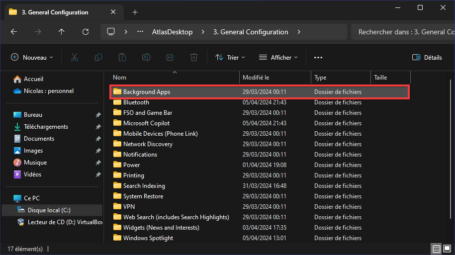 Activer options AtlasOS Entrer dans Background Apps
